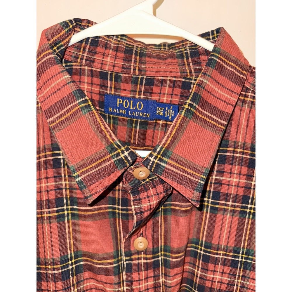 Polo Ralph Lauren Mens 2XLT Plaid Button Down Shirt  Red Long Sleeve Tall